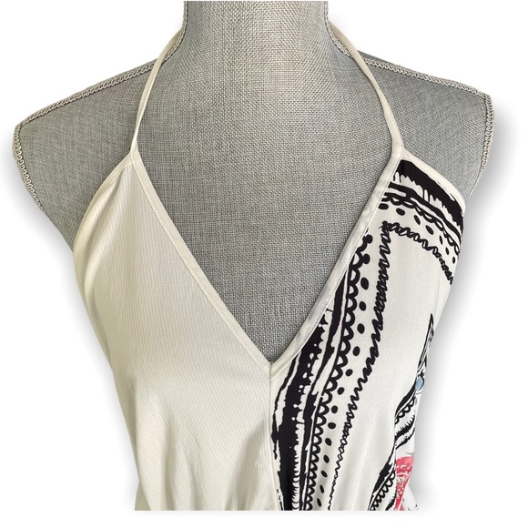 ZARA White Asymmetrical Floral Slip Dress Halter Triangle Medium - Picture 3 of 14